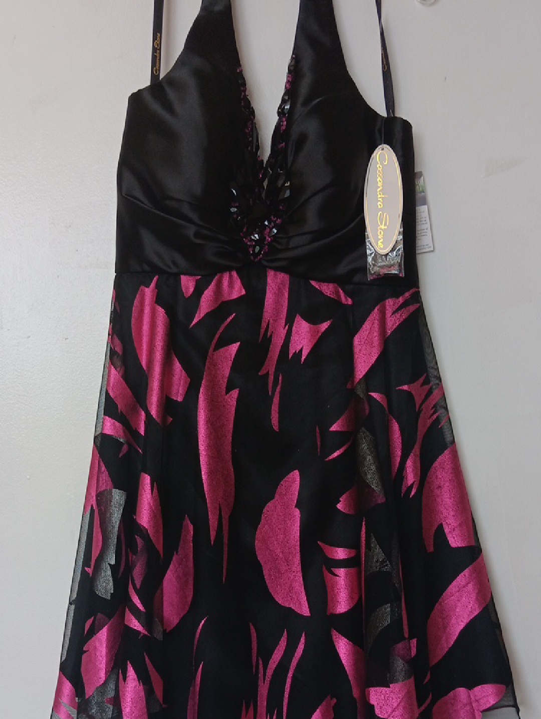 Cassandra Stone Black And Fuchsia Satin Halter Dress